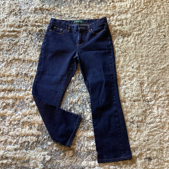 LRL Lauren Ralph Lauren Green Tag Petite Premier Straight Blue Jeans Women’s 6P - Picture 1 of 8